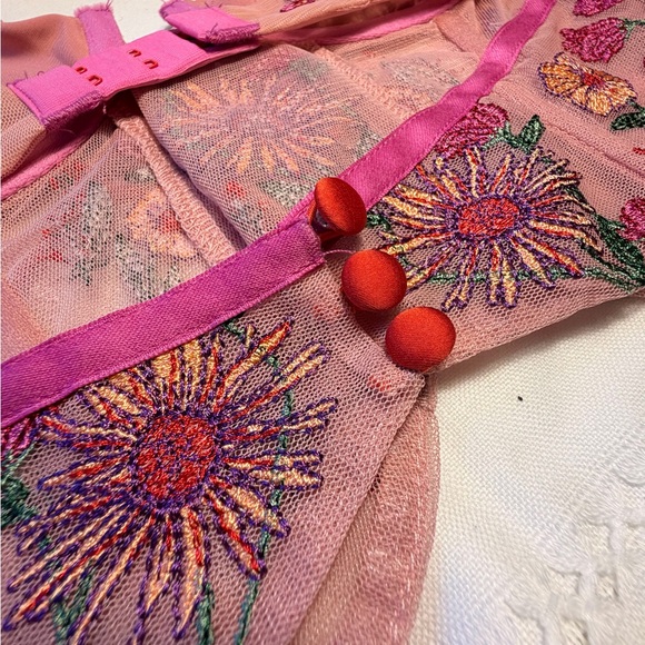 For Love & Lemons Floral Embroidered Corset Bra with Red Lace-Up - Picture 4 of 7